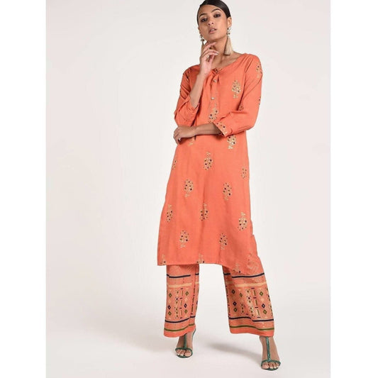 Cheera Women's Beautiful Gold Print And Highlights With Sequence Straight Kurta (CH078K)