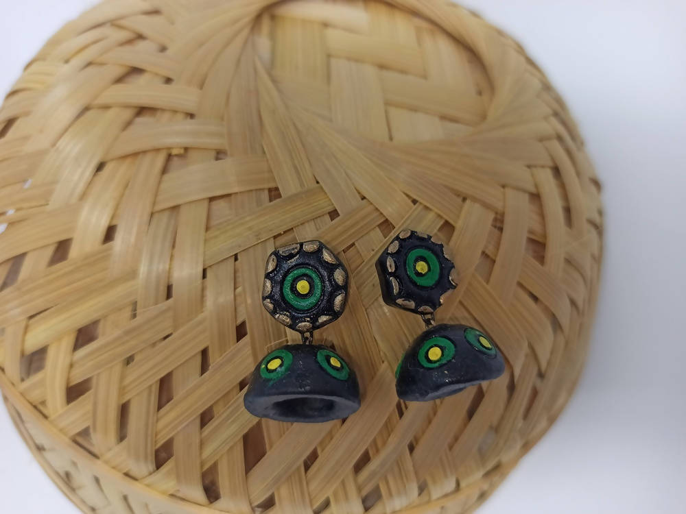 Terracotta Small Jhumkas With Studs-Black