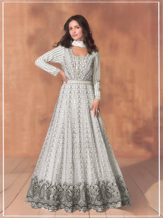 Anaita White Georgette Readymade Anarkali Suit with Sequence Work