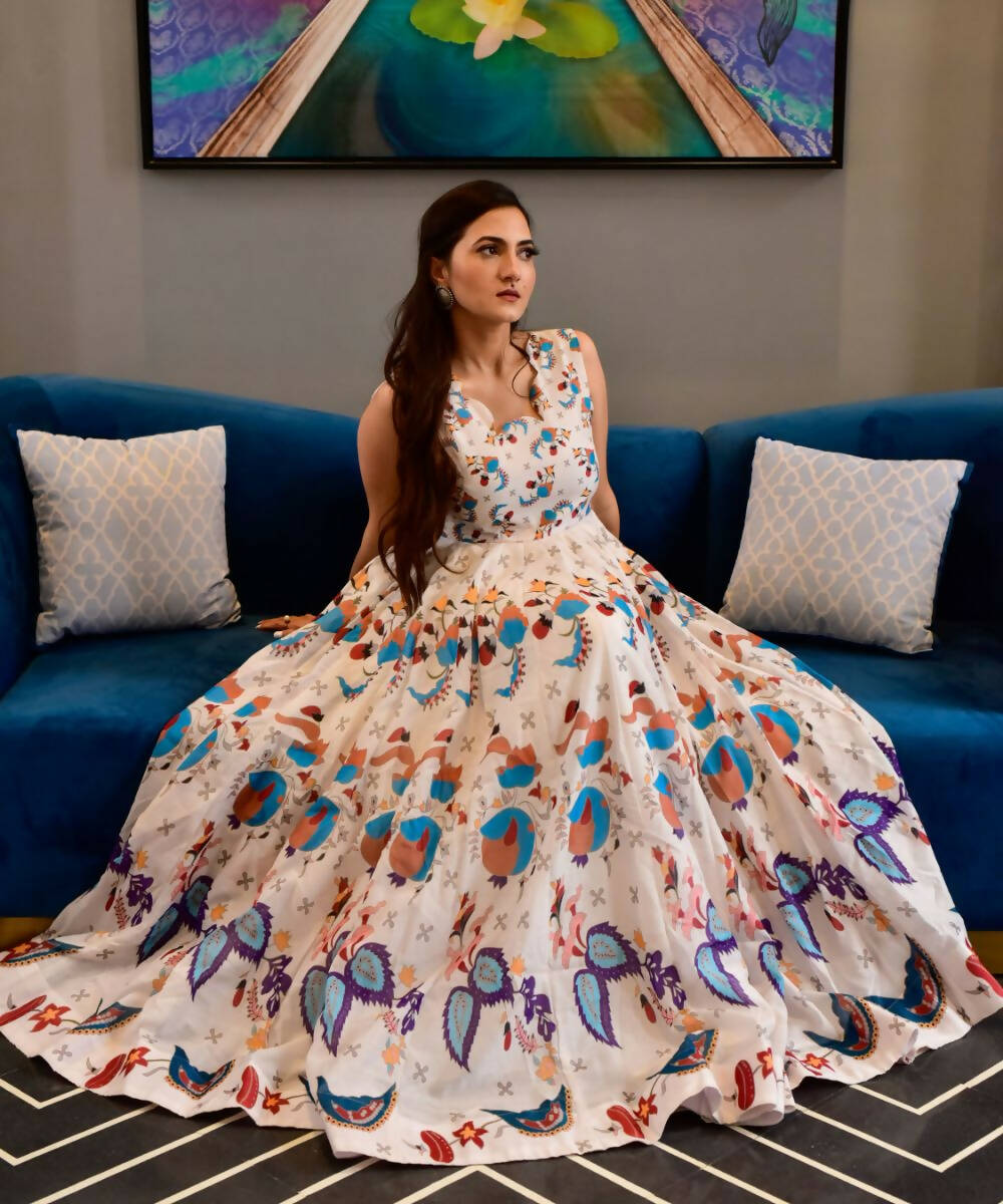 Casual Designer Offwhite Cotton Silk Gown - Anbazaar - Grab2buy