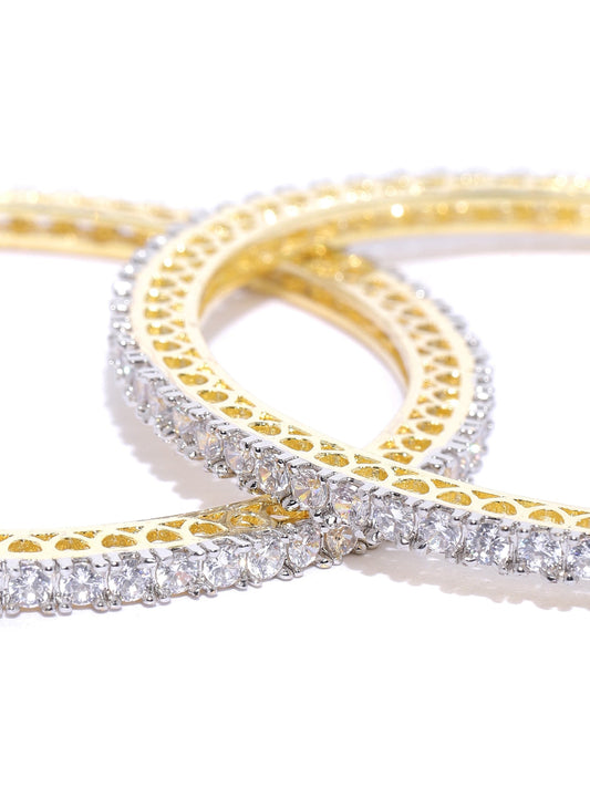 Gold-Polished Alloy Single Line American Diamond Bangle Set - The Pari | Grab2Buy