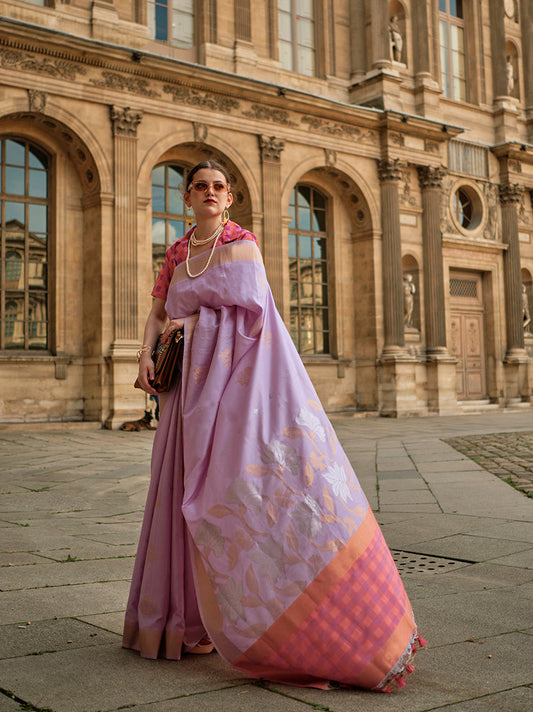 Monjolika Fashion Light Lavender Soft Silk Ceremonial Designer Saree