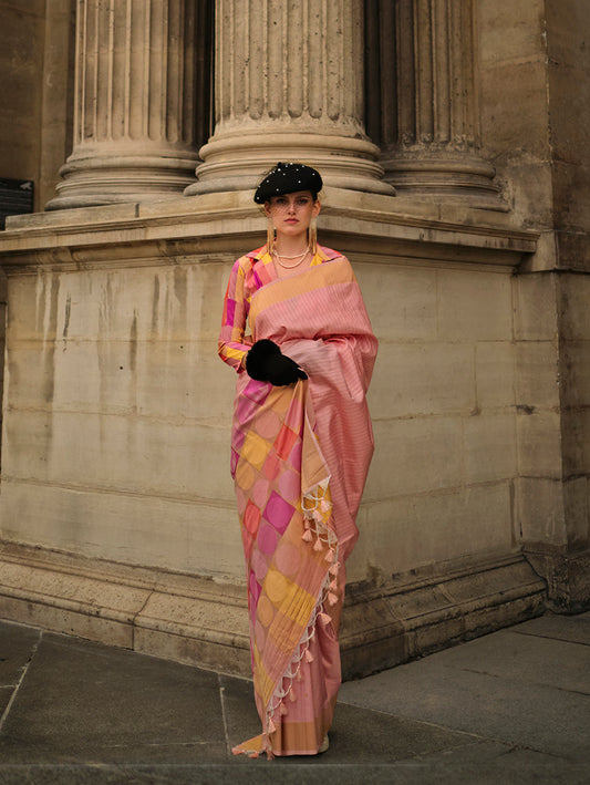 Monjolika Fashion Peach Soft Silk Ceremonial Designer Saree