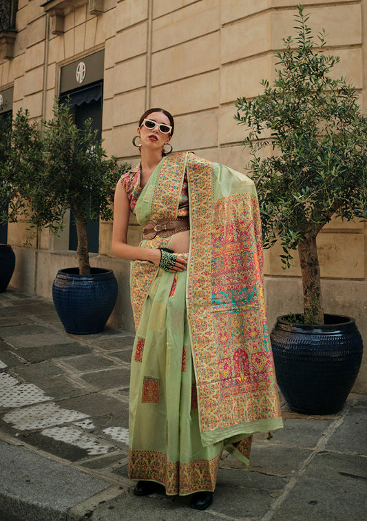 Monjolika Fashion Light Green Color Woven Festival Wear Saree