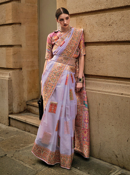 Monjolika Fashion Light Lavender Color Woven Festival Wear Saree