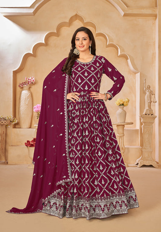 Monjolika Fashion Embroidered Party Wear Magenta Salwar Suit