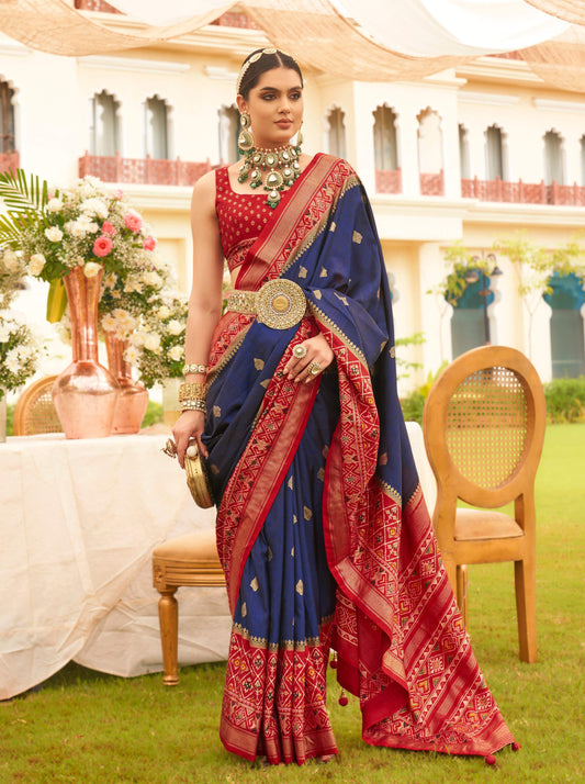 Monjolika Fashion Navy Blue Colour Sigma Silk Patola Printed Saree With Blouse