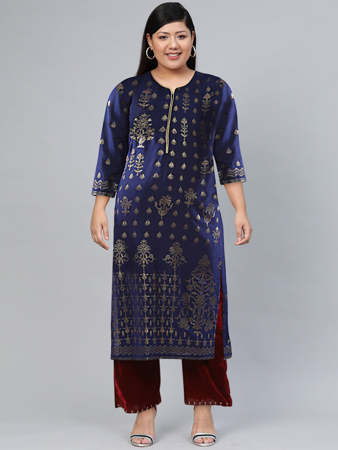 Biba Women Blue Ethnic Motifs Printed Rayon Kurta - Grab2buy