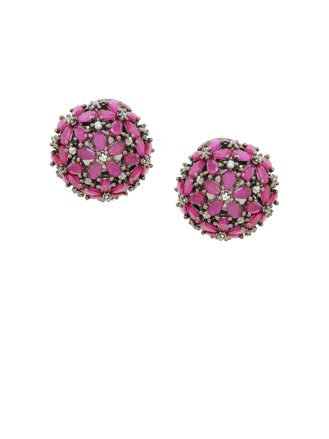 Shoshaa Maroon & Gunmetal-Toned Circular Studs - Grab2buy