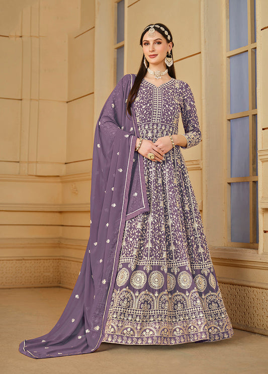 Monjolika Fashion Faux Georgette Lavender Anarkali Salwar Kameez