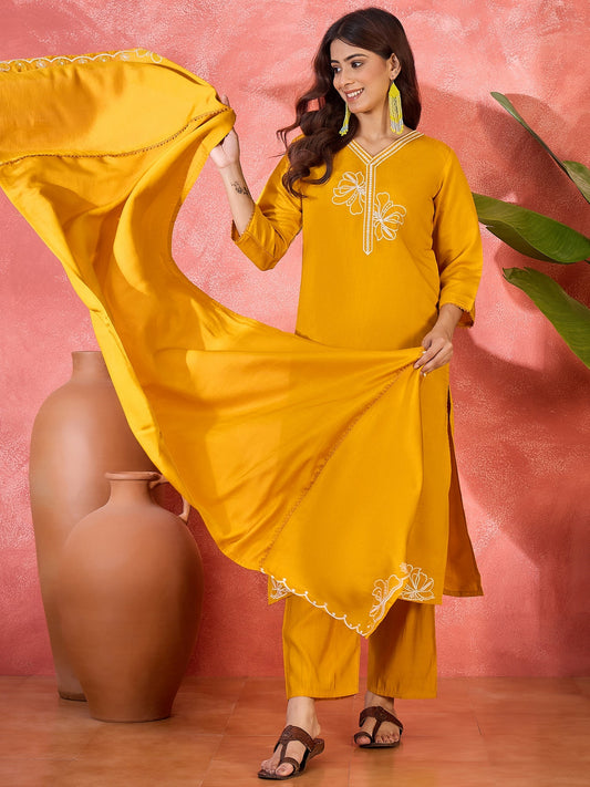 Joban Fashion Yellow Silk Embroidery Readymade Kurta Set
