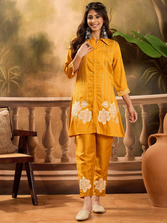 Joban Fashion Mustard Silk Embroidered Readymade Kurta Set