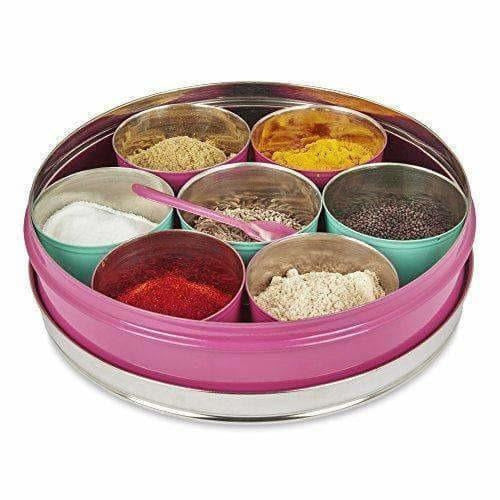 Stainless Steel Made Masala Box Spice Box Masala Dabba Container With Glass Lid 7 Compartments With 1 Spoon - Grab2buy