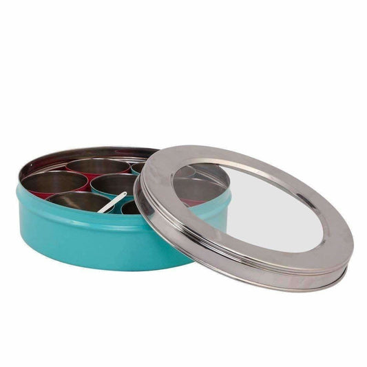 Stainless Steel Made Masala Box Spice Box Masala Dabba Container With Glass Lid 7 Compartments With 1 Spoon - Grab2buy