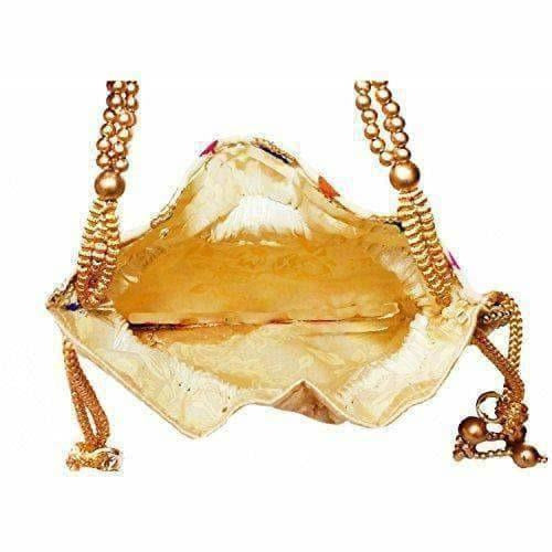 Ethnic Clutch Silk Potli Batwa Pouch Bag with Metal Bead work Gift For Women - Grab2buy