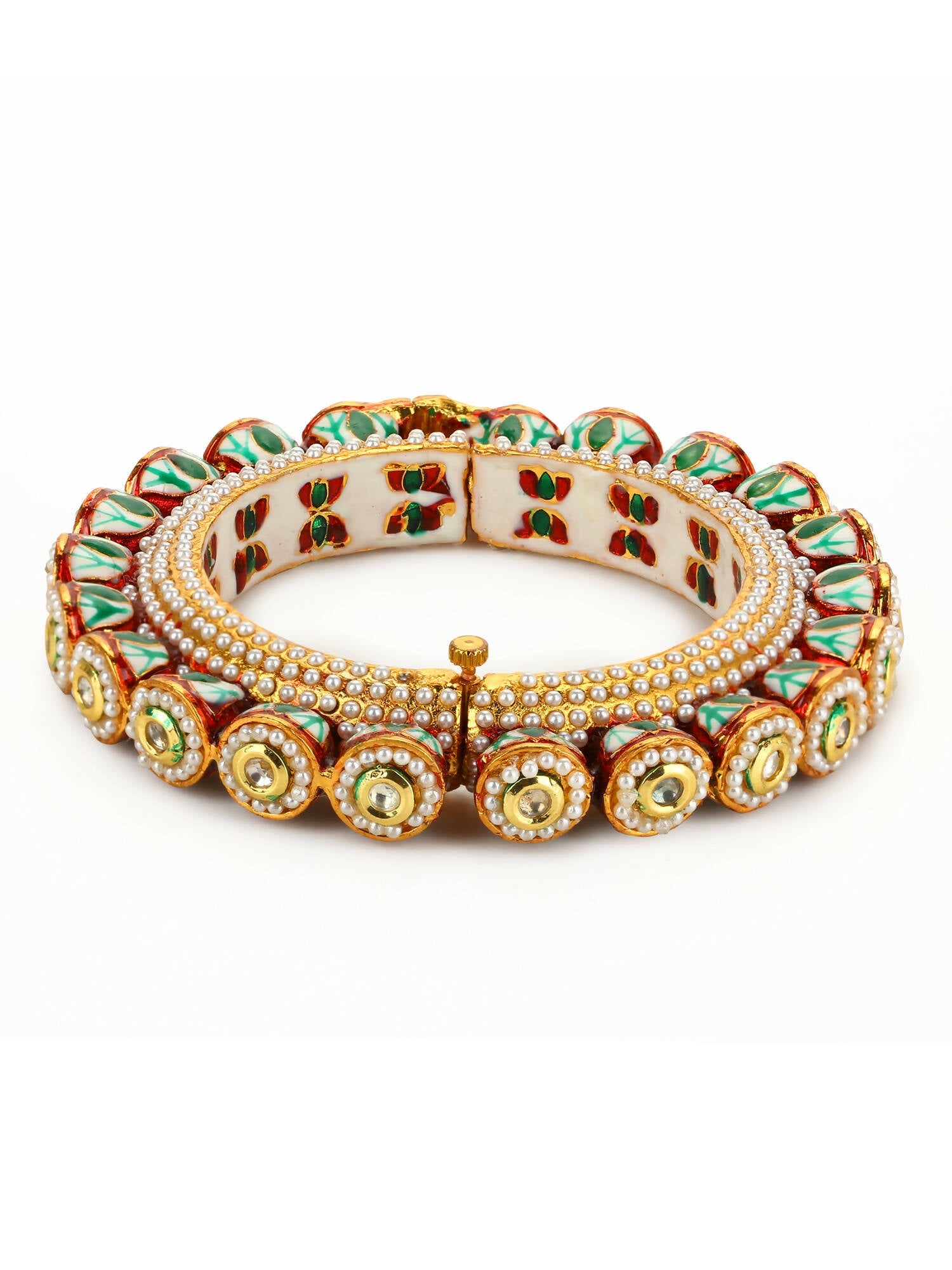 Gold-Plated Green Kundan-Studded Bangle - Ruby Raang - Grab2buy
