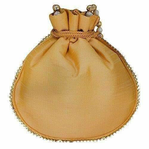 Ethnic Silk Potli bag Clutch Batwa Pouch with Embroidery and Metal Bead work Gift For Women - Grab2buy