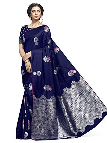 Shiv Textiles Women's Dark Blue Jacquard Art Silk Grab2Buy