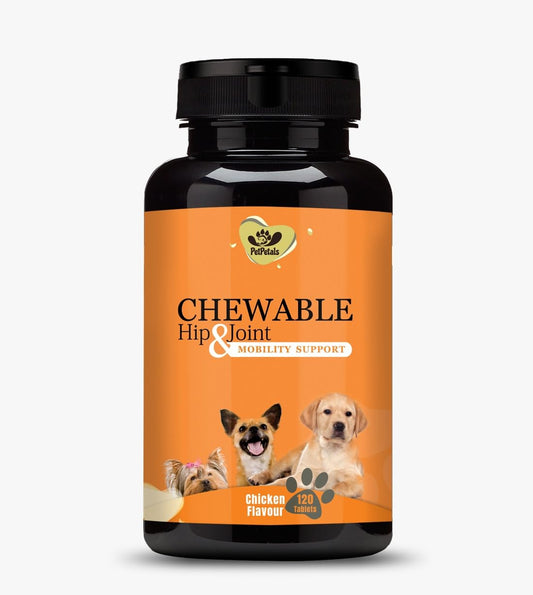 PetPetals Chewable Hip & Joint Chicken Flavor Dog Tablets for Skin & Digestive System Pet Health Supplements