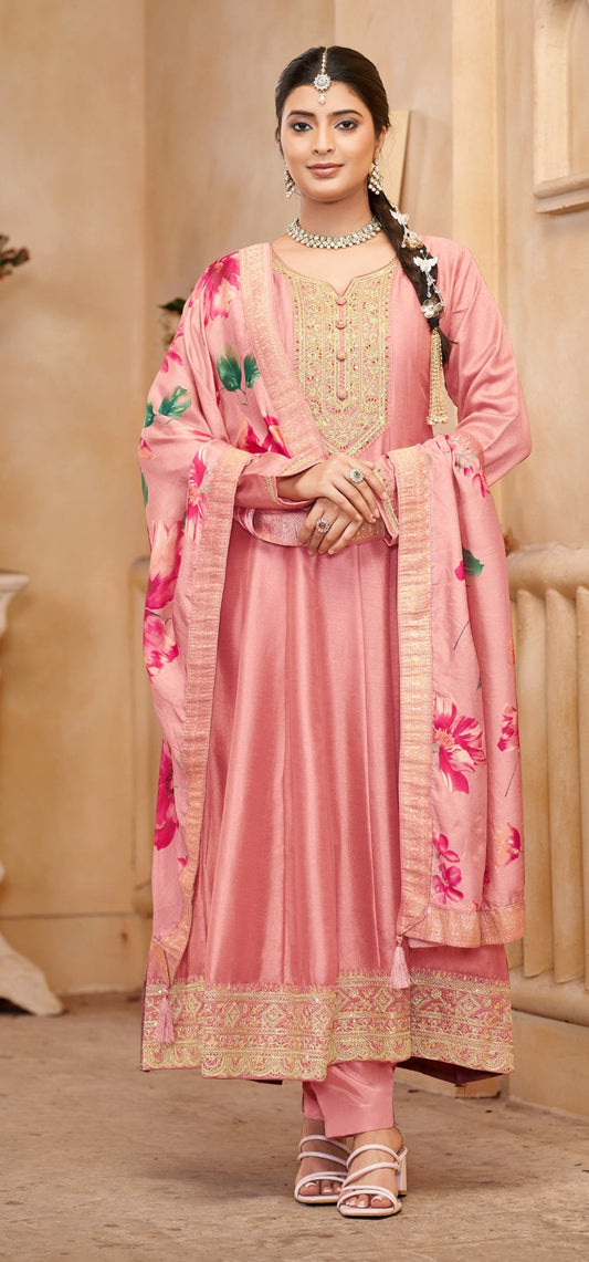 Anaita Light Peach Vichitra Silk Sequence Embroidered Salwar Suit