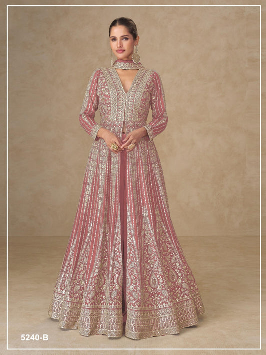 Anaita Peach Chinon Stitched Anarkali Suits With Embroidery & Sequence Work