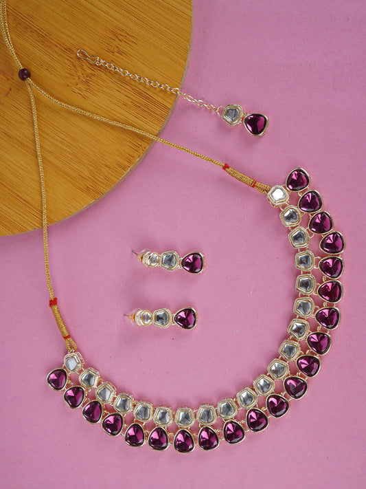 Divisha Alloy Gold-plated Purple Jewellery Set