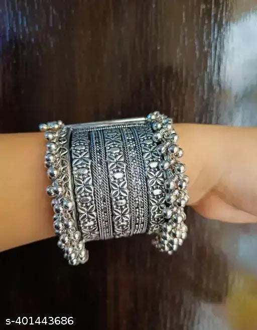 Tehzeeb Creations Women's Silver Colour Oxidised Bangle With Ghungroo | Grab2Buy