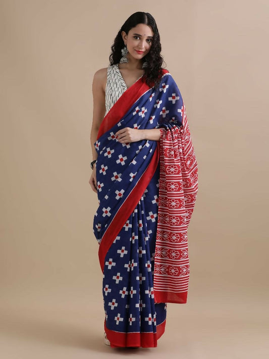 Exclusive Collection Blue Red Beautiful Mulmul Cotton Grab2Buy
