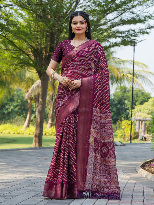 Tikhi Imli Leheriya Printed Zari Ready to Wear Grab2Buy