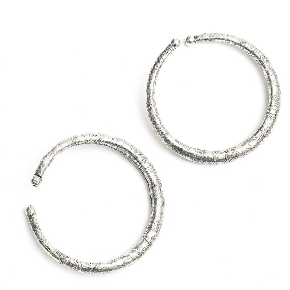 Mominos Fashion Kamal Johar Oxidised Silver Pressing Style Anklets