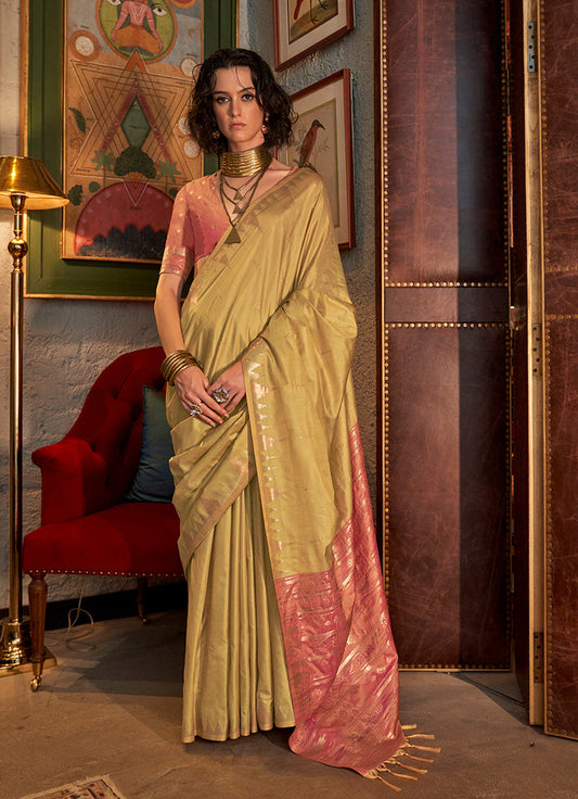 Monjolika Fashion Tussar Silk Weaving Golden Traditional Saree