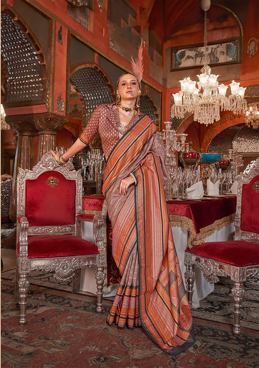 Monjolika Fashion Silk Weaving Zari Light Mauve Traditional Saree
