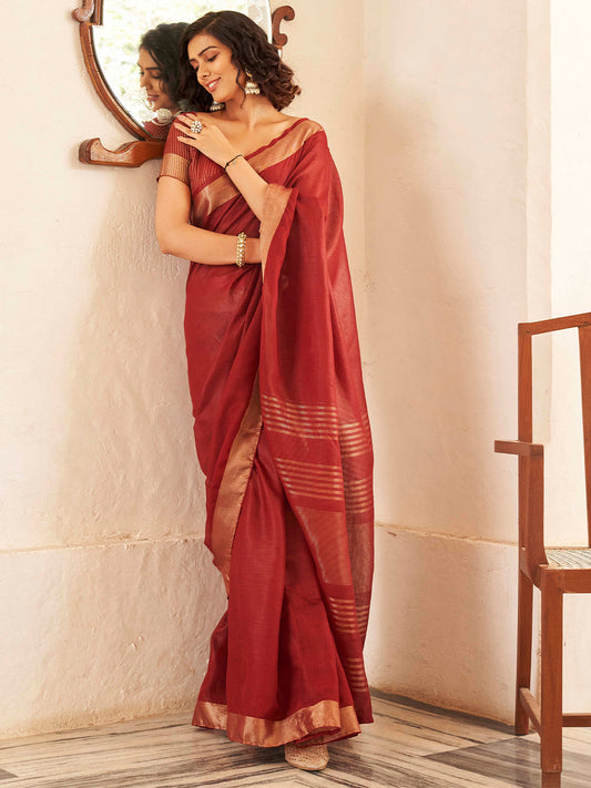 Tikhi Imli Maroon & Gold Toned Zari Woven Design Grab2Buy