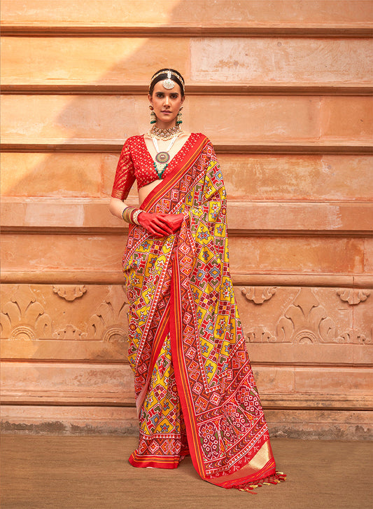 Monjolika Fashion Multi Colour Patola Print Silk Ceremonial Trendy Saree
