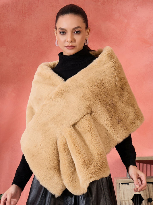 InWeave Beige Rabit Faux Fur Cape