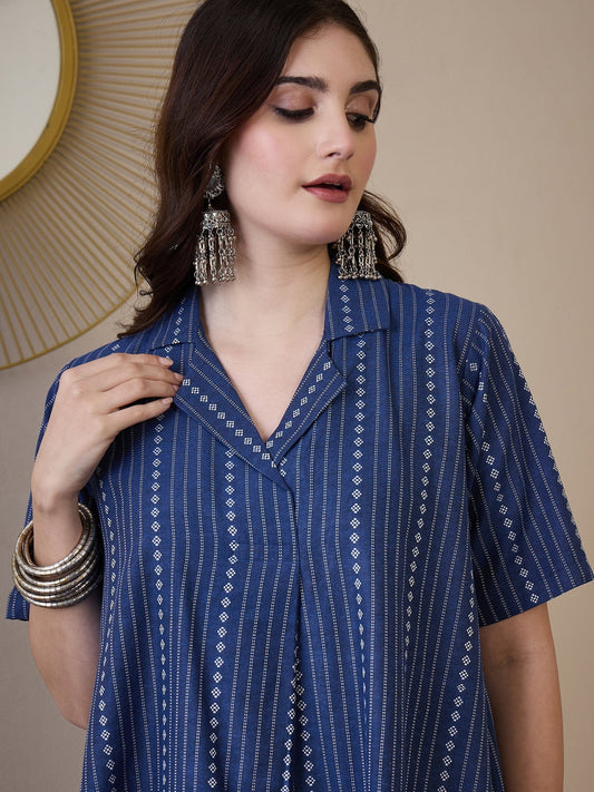 InWeave Indigo Stripe Kantha Collar Dress