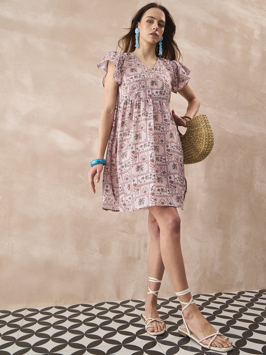 InWeave Ivory Tree Parrot Short Dress