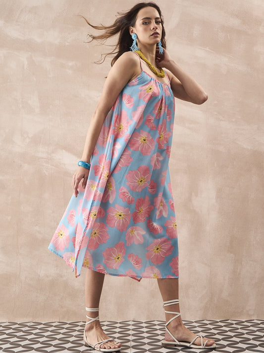 InWeave Skyblue Peach Strappy Dress