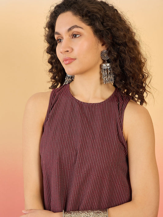 InWeave Wine Kantha R Neck W/S Dress