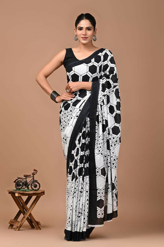 Exclusive Collection White Black Beautiful Mulmul Cotton Grab2Buy