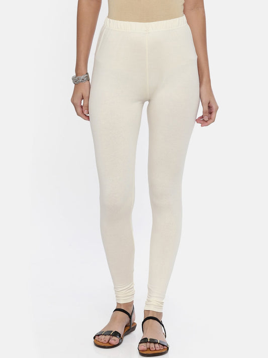 Souchii Off-White Solid Slim-Fit Churidar-Length Leggings