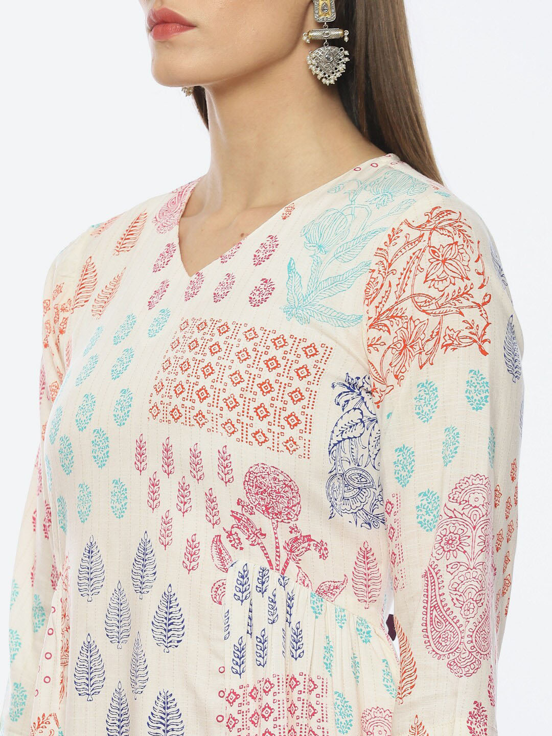 Biba Ethnic Motifs Printed V-Neck A-Line Kurta - Grab2buy