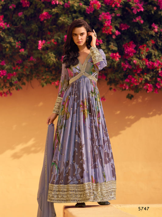 Anaita Purple Heavy Chinon With Embroidery Stitched Gown
