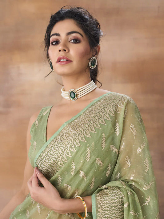 kasee Floral Embroidered Art Silk Saree