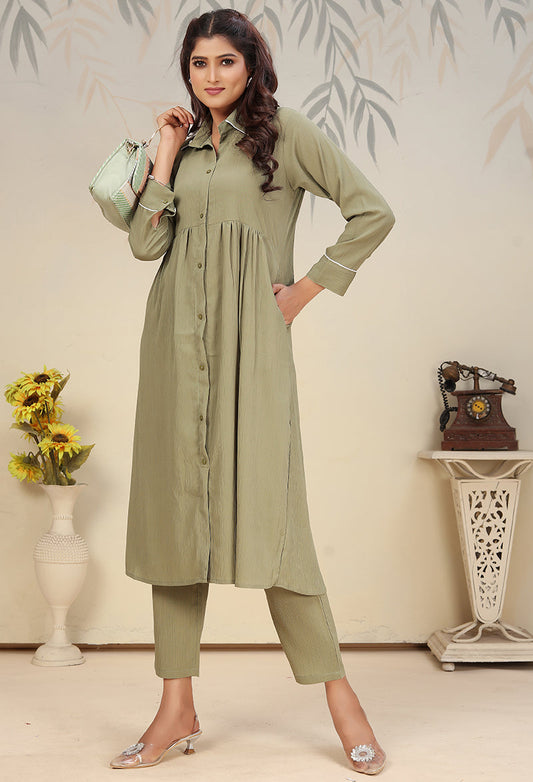 Monjolika Fashion Pista Green Cotton Solid Festival Casual Kurti | Grab2Buy