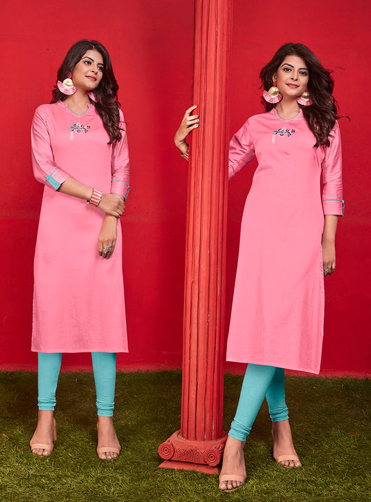 Monjolika Fashion Cotton Party Wear Kurti In Pink | Grab2Buy