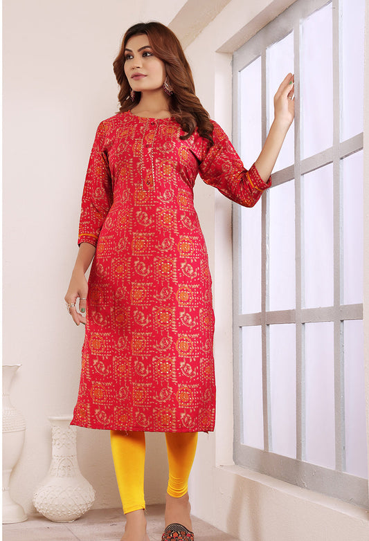 Monjolika Fashion Viscose Rani Pink Buttons Party Wear Kurti For Party | Grab2Buy