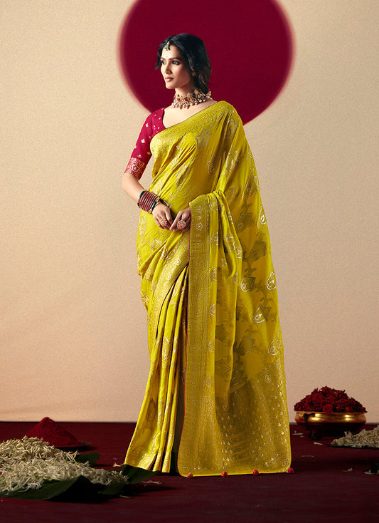 Monjolika Fashion Viscose Silk Pear Saree With Rich Zari Weaving & Designer Tassels