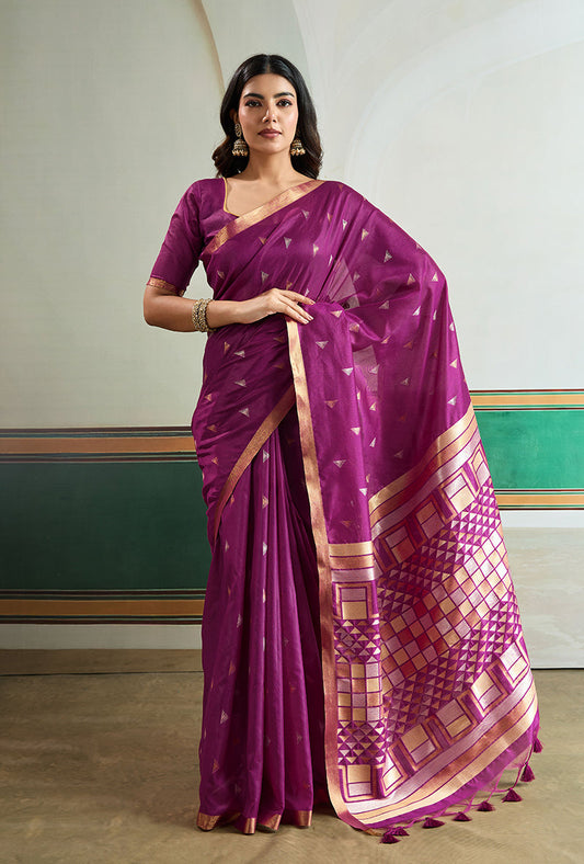 Monjolika Fashion Purple Handloom Weaving Silk Festival Wear Saree