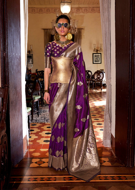Monjolika Fashion Purple Color Two Tone Handloom Weaving Silk Traditional Saree